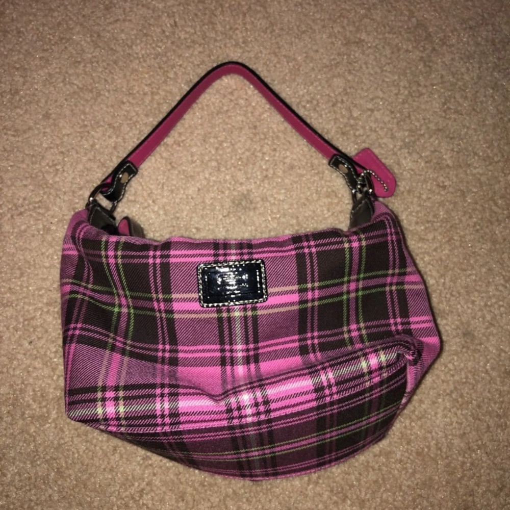pink plaid coach purse